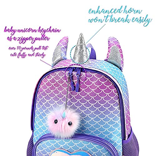 Mibasies Girls Backpack For Kids, Unicorn Backpack For Girls, Glitter Rainbow Elementary School Backpack(Purple Mermaid) #TOP6