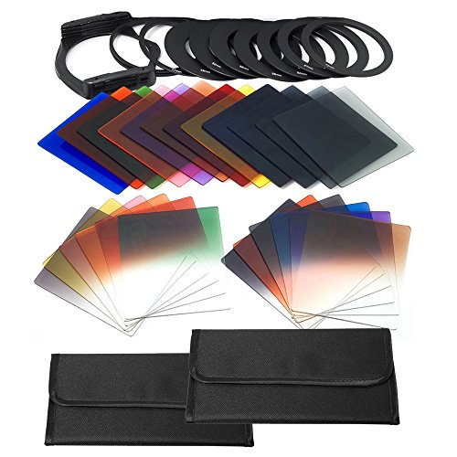 Qkoo 17Pcs Square Color Filters +4Pcs Neutral Density Nd Filter Nd2/4/8/16 +3Pcs Graduated Filter G.nd2/4/8 +9Pcs Adapter Rings +Square Holder +Lens Hood +Cases #TOP5
