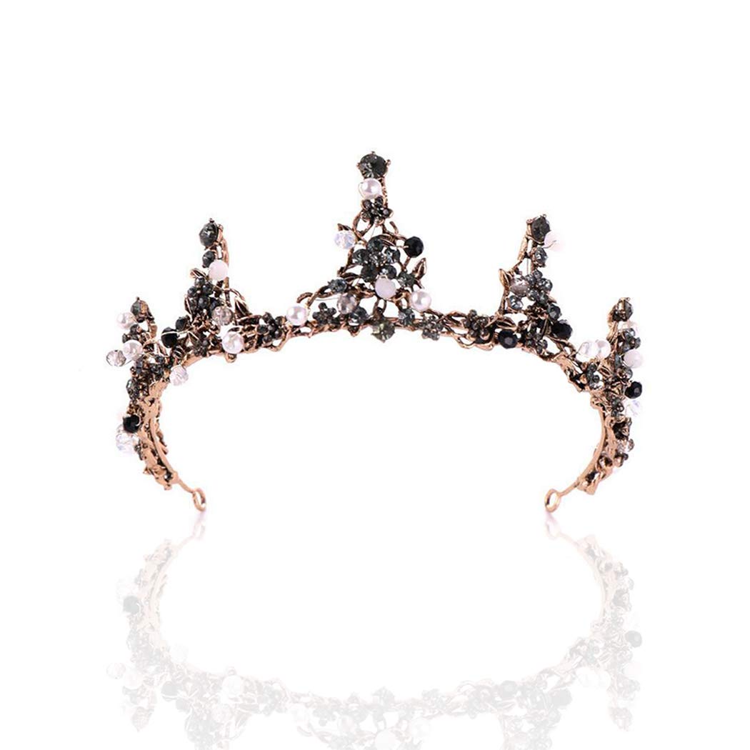 NicuteVintage Baroque Gold Tiaras and Crowns Pearl Bride Queen Rhinestone Tiara Wedding Crystal Headpieces for Women and Girls