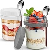 Otauoaea 2er Set Overnight Oats Gläser 400ml mit Löffel & Messmarkierungen - Overnight Hafergläser Meal Prep Gläser Aufbewahrungsglas - für Porridge, Pudding, Salat - To Go, Luftdicht