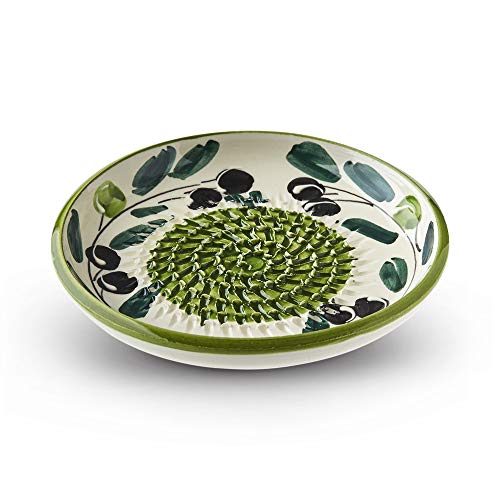 The Great Garlic Grater Garlic Grater Plate Ref 12 Handmade Hand Painted Cordoba Spain Cream Plate Green Circle Rim Olive Pattern