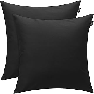 Thmyo 2 Pack Cotton Solid Decorative Square Throw Pillow Covers Halloween DIY Throw Pillowcase Blank Sublimation Pillow Cases Heat Transfer Pillow Cover Christmas Cushion Cover(18x18 inch,Black)