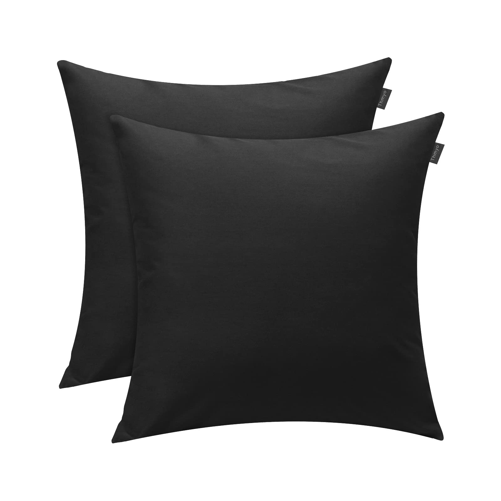 Thmyo 2 Pack Cotton Solid Decorative Square Throw Pillow Covers Halloween DIY Throw Pillowcase Blank Sublimation Pillow Cases Heat Transfer Pillow Cover Christmas Cushion Cover(18x18 inch,Black)