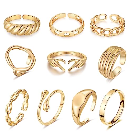 FUNEIA Goldene Dome Chunky Ringe für Frauen, 18 Karat vergoldete...