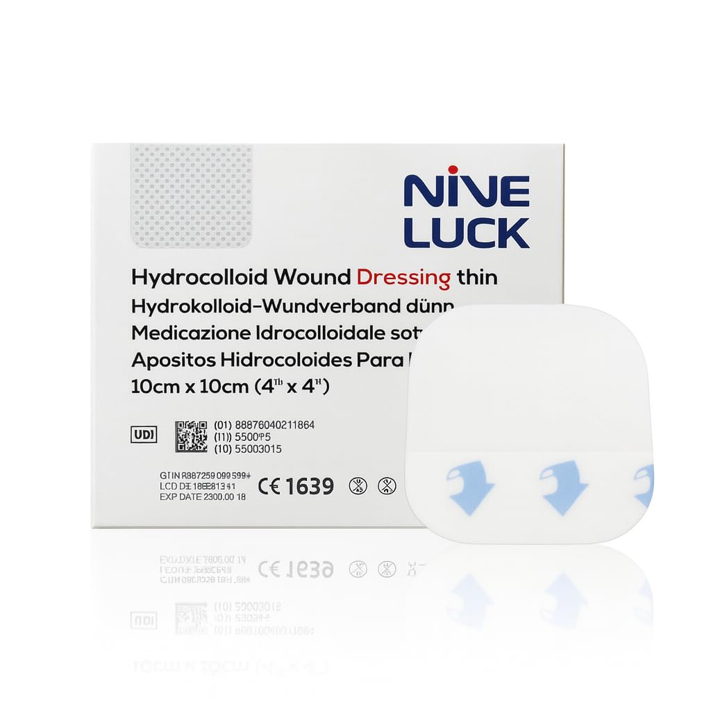 E&E Hydrocolloid Wound Dressing Pads - 5-Pack - 10 cm x 10 cm - CE Certificated Sterile and Waterproof Adhesive Bandages - Medical and First Aid Supplies
