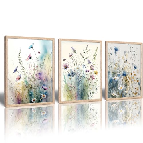 dgbtcart Watercolor Flower Canvas Wall Art Bathroom Decor Floral Wall Decor Framed Colorful Botanical Painting Prints Flower Pictures for Living Room Bedroom Home Office Decoration 12"x16"x 3 Pcs
