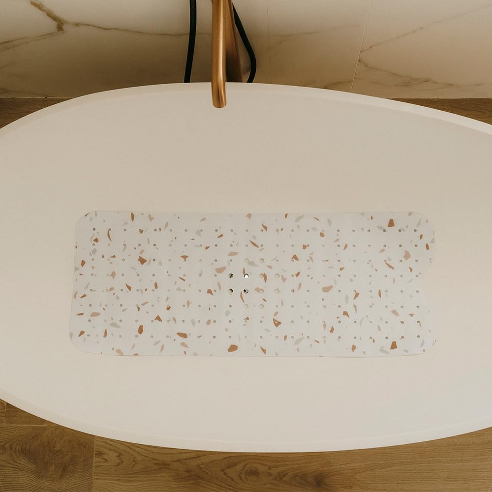 Tapis de Baignoire Bébé Antidérapant - Grande Taille 100cmx40 cm - Motif Terrazzo - sans BPA, Lavable en Machine, Anti-moisissure, avec Ventouses - Tapis Confort & Sécurité pour Baignoire