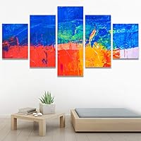 SIGNWIN 5 Panel Canvas Wall Art Modern Art Abstract Brushstroke Closeup Expressionism Expressive Modern Multicolor Oil Painting for Home Decorations Ready to Hang - 60