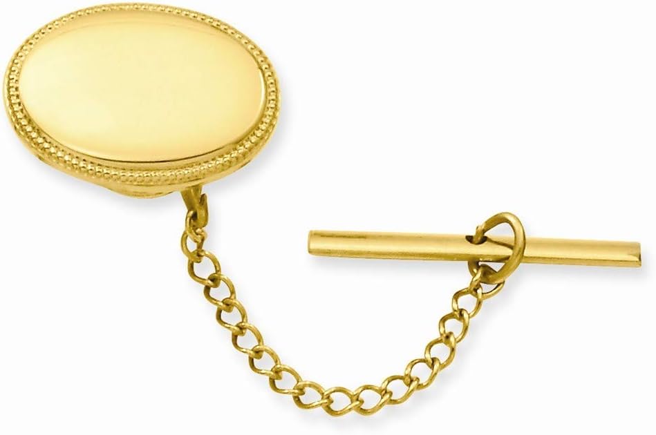Gold Plated Solid Polished Engravable (Front only) Oval Beaded Tie Tack Measures 11x18mm Wide Jewelry for Men