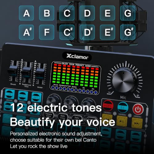 Image of Xclamor 48V Phantom Power Professional Sound Card & Audio Mixer for Live Streaming & Home Recording Studio with BT, 4 Voice Change Modes, DeNoise, 2 Condenser Mic Inputs, Output PC & Dual Mobile