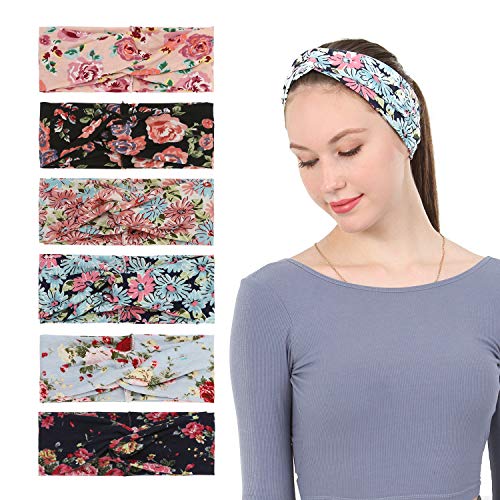Sea Team 6-Pack Wide Sports Workout Knotted Headbands Soft Elastic Yoga Running Fitness Hairbands Set for Women Girls
