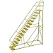 Tri-Arc KDEC115246-Y 15-Step Forward Descent Safety Angle Steel Rolling Industrial & Warehouse Ladder with Perforated Tread, 24" Wide Steps, Yellow Powder Coated Finish