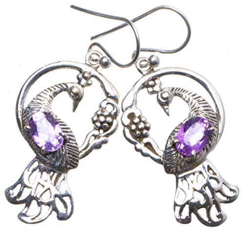 Amethyst Boucle d'oreille Argent 925 fait à la main Violet X3862 unique 3,81cm