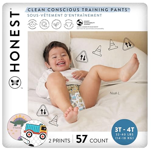 The Honest Company Clean Conscious Training Pants for Sensitive Skin | Hypoallergenic, Fragrance Free | Rompin' & Stompin' + Diggin' It | Size 3T/4T (32-40 lbs), 57 Count