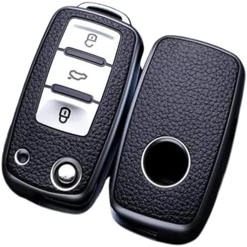 KEYSCOVER Key Case for VW, VW Golf Key Case Cover - Soft TPU 3 Buttons Car Key Case for Volkswagen, Skoda, Seat, Polo, Golf, Passat, Perfect Fit and Durable (Leather Grey)