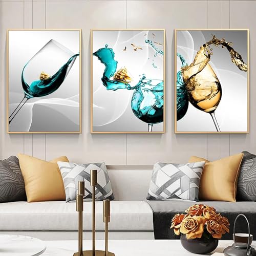 Peinture affiche sur toile en verre de vin triptyque 70x100cm décoration intérieure salon