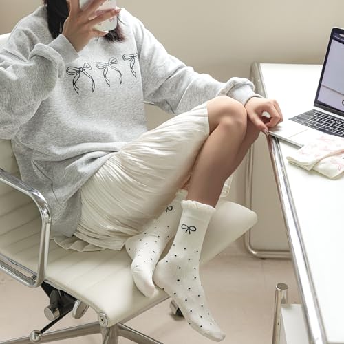 Image of Women's Cute Crew Socks, Casual Athletic Cotton Bowknot Cherry Calf Novelty Socks for Women