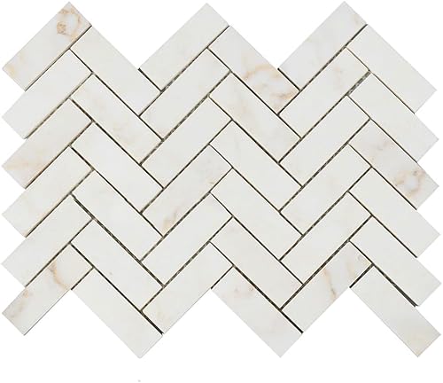 Diflart Calacatta - Azulejo Mosiac de mármol dorado de 1 x 3 pulgadas para salpicaduras de cocina y baño, pulido, paquete de 5 hojas