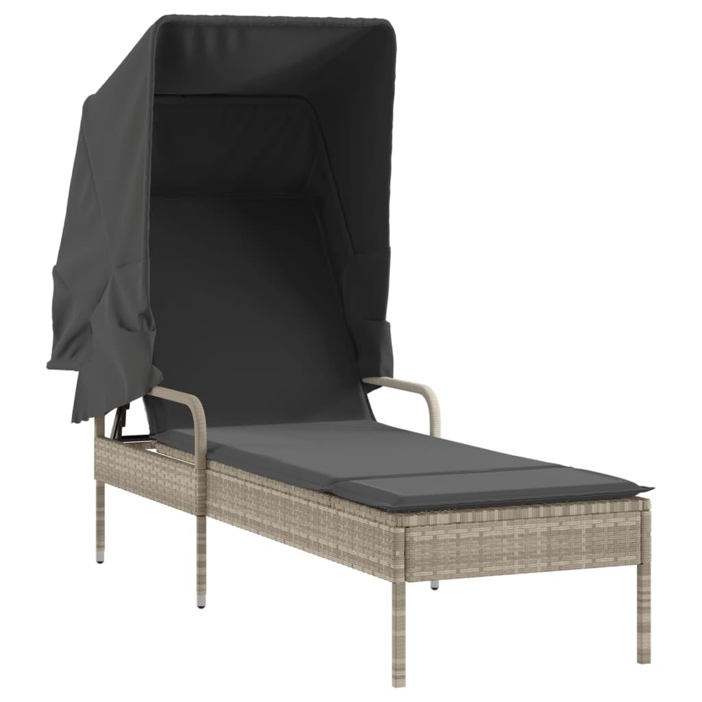 Homgoday Lettini Prendisole 2 pz con Baldacchino e Tavolino Polyrattan,Lettini Prendisole, Divano Letto Mobili, Lettino da Piscina, Lettino Prendisole da Giardino h