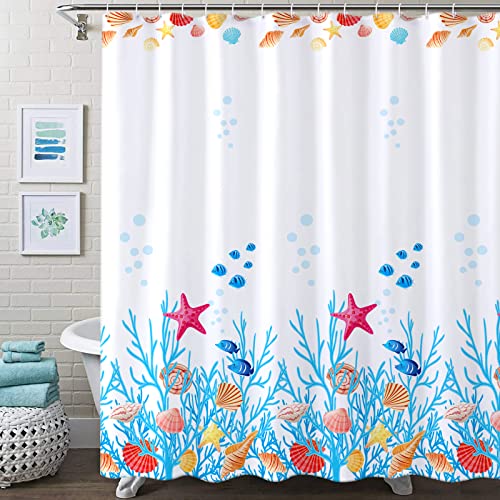 Rideaux De Douche Moderne Rideau Douche Polyester Rideau Douche Océan Poisson Modèle Rideau Douch Anti Moisissure Imperméable Rideaux Douche Avec12 Crochet pour Salle De Bain Baignoire, 180x180cm
