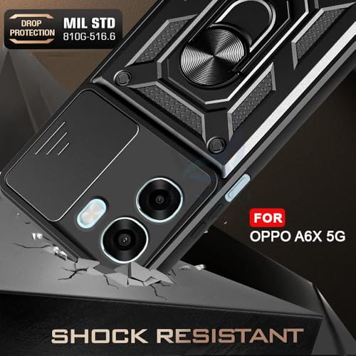 Image of AIBEX Back Cover Compatible for Oppo A6S 5G / Oppo K14X 5G / Oppo A6X 5G | D10 Tough Armor Case | Sliding Camera Shield | 360 Protection | Kickstand Ring Holder | Military-Grade Bumper Case - Black