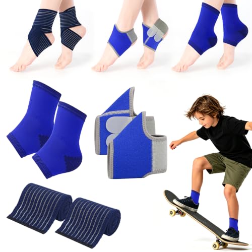 Image of 6 PCS Kids Ankle Brace Set, Ankle Support Wraps, Knitted Ankle Sleeve Sock for Sprains, Injuries and Active Play for Daily Wear, Injury Prevention (Blue, Small)