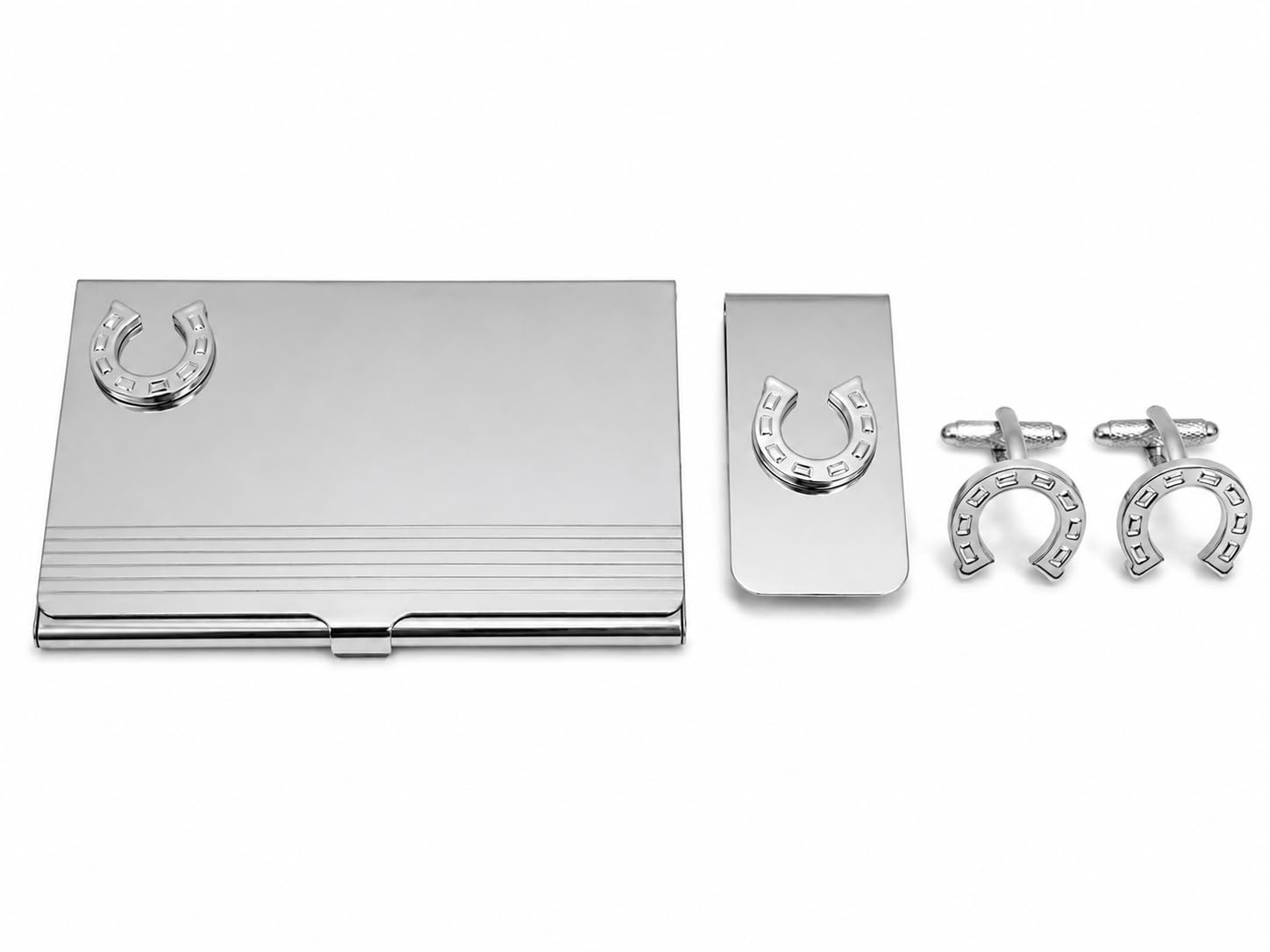 Premier Life Store Horse Shoe Business Card Holder, Money Clip & Cufflink Set for Men – Onyx Art BMC14 Premium Horseshoe Gift Set, Matching Equestrian Accessories for Horse Lovers & Formal Wear