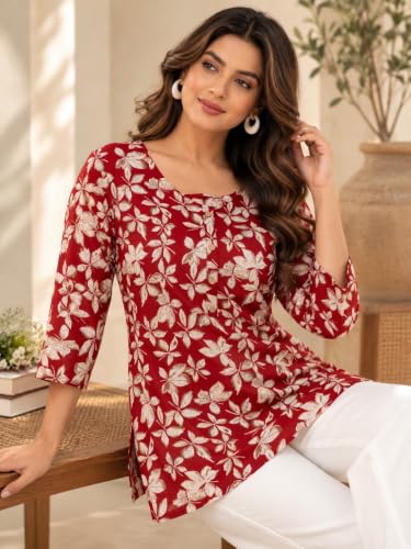 Image of feranoid Printed Top with Round Neck & 3 /4 Sleeves (S-XXL)