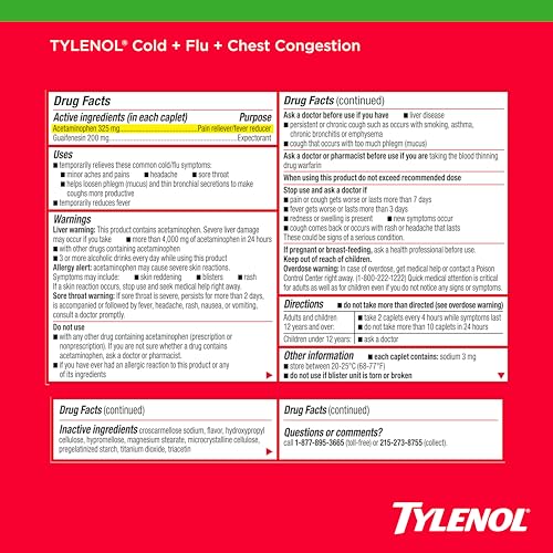 Tylenol Cold + Flu + Chest Congestion Caplets, 24 ct - image 7
