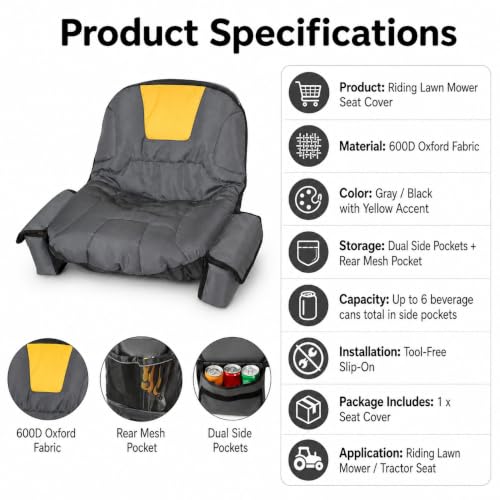 Funda de Asiento Cortacésped Reutilizable con Bolsillos Laterales 6