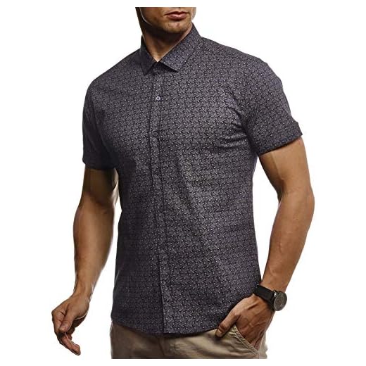 Leif Nelson Herr skjorta kortärmad sommar t-shirt Kentkrage snygg män fritidströja Slim Fit stretch kortärmad skjorta pojkar baströja fritid tröja kort ärm strand strand LN3840