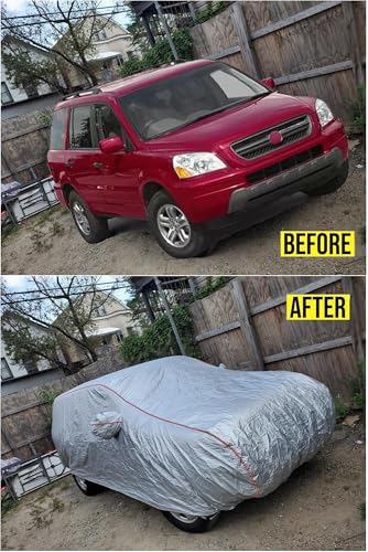 Image of Tecoom Hard Shell Car Cover for Automobiles with Zipper Design, Waterproof All Weather UV-Proof Windproof for Indoor Outdoor Fit 216-230 Inches Full-Size SUV