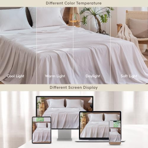 Image of MooMee Striped Sheet Set 100% Washed Cotton Linen Like Queen | Relaxed Linen-like Texture. Soft, Breathable & Lightweight Comfort. 15-19 inch Extra Deep Pocket with All-around Elastic