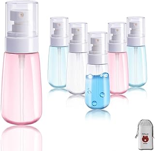 6PCS Spray Bottles Small 100ml 3.4 oz Empty Mini Travel Size Spray Bottle Fine Mist Hairspray Bottle for Essential Oils Refillable Travel Containers for Cosmetic, Perfume + Drawstring Bag