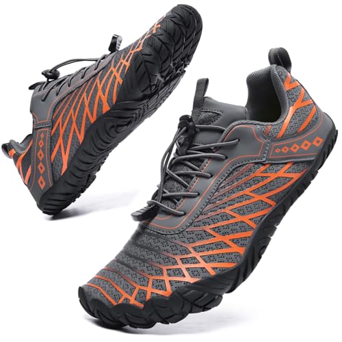 Barefoot Shoes Women Men Wide Toe Box Minimalist Cross-Trainer Hiking Shoes Workout Runner Walking Hiking Footwear GreyOrange