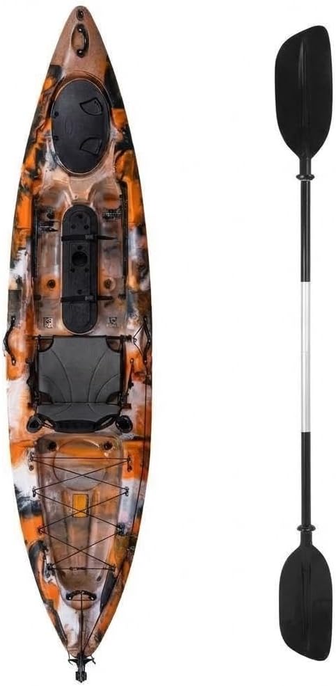 11.9FT Fishing Kayak for Adults, Sit on Top Hard Shell Recreational Ocean Kayak with Comfortable Seat, 400 lbs Weight Capacity, Heavy Duty LLDPE Fishing Boat for Lake River