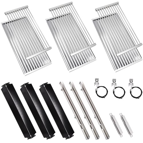 Criditpid Stainless Steel Grate & Emitter Plate, Burners & Ignitors, Heat Tents & Carryover Tubes Kit Replacement for Charbroil 463247412 463257110 463247009 463247109 463225312 463270909 Gas Grill.