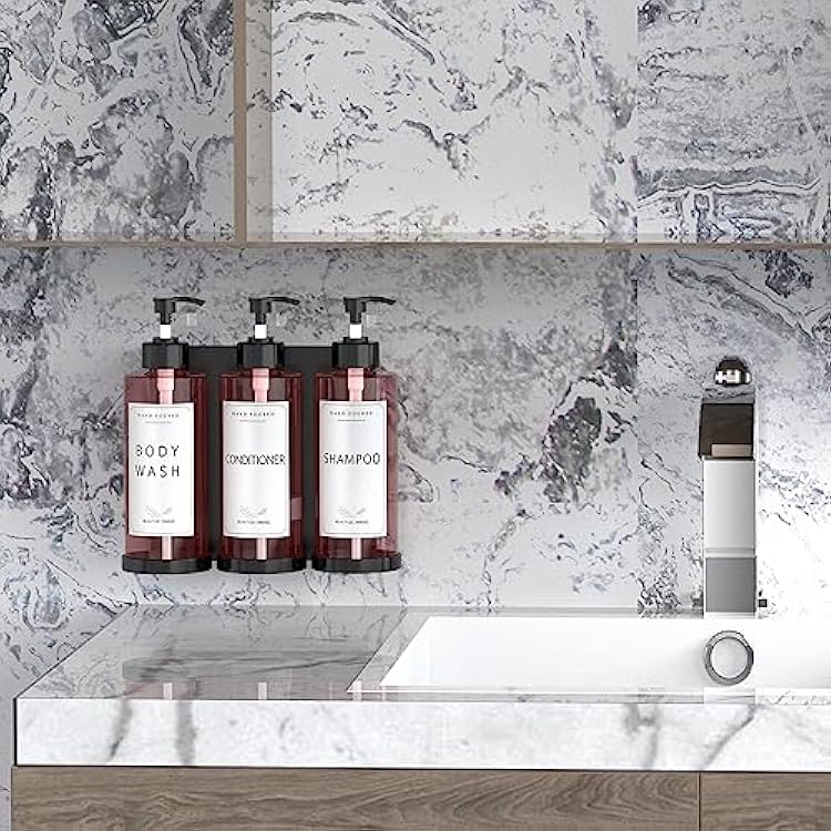 Plastic Soap Dispenser,Wall Mount Shower Pump,No-Drill Wall Mounted Shower Soap Dispenser,Shampoo and Conditioner Dispenser Modern Refillable Shampoo Pump Bottles for Shower Soap