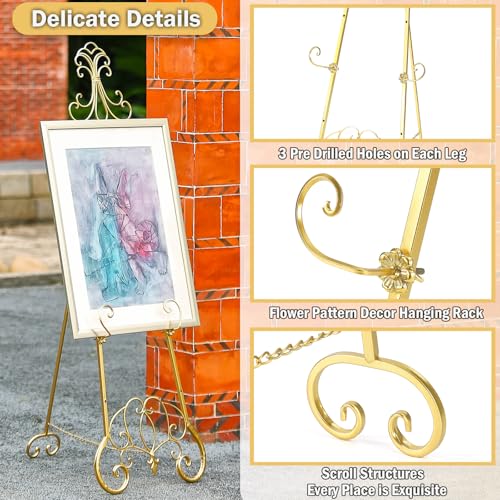 Gold Easel Stand for Sign, Adjustable Height Metal Easel Display Stand with Chain Support, Heavy Duty Easel for Sign, Wedding, Picture Frame, Mirror. (No Installation Required) by XAONIEN - Image 3