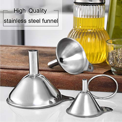 Lakatay RIV100 Stainless Steel Funnels, Large Small Funnel Set Of 3, Food Grade Mini Metal Kitchen Funnel thumb #2
