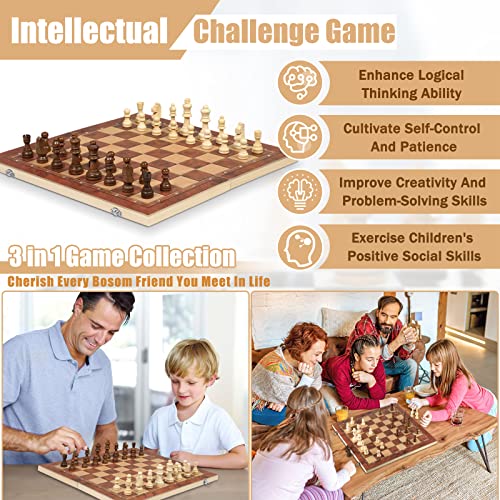 Chdousha CHDOUSHA-002 Chess Checkers Backgammon 3-In-1 Board Games Sets thumb #1