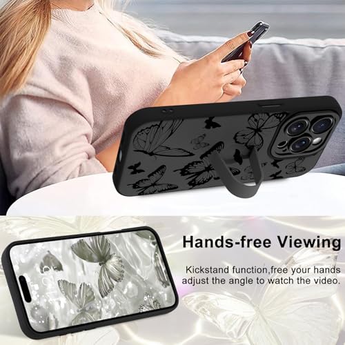 Image of for iPhone 12 Pro Max Case with Finger Strap Holder, Cute Cool Butterfly Print Pattern Design for Women Men, Shockproof Anti Scratch Hand Kickstand Protective Cover, Gray