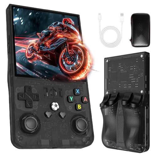 R36MAX Retro Handheld Game Console Retro Gaming Console with 128G Built-in 22000+ Classic Games Open Source Linux System 4 Inch IPS Screen Portable Games Consoles for Teens and Adults (Black)