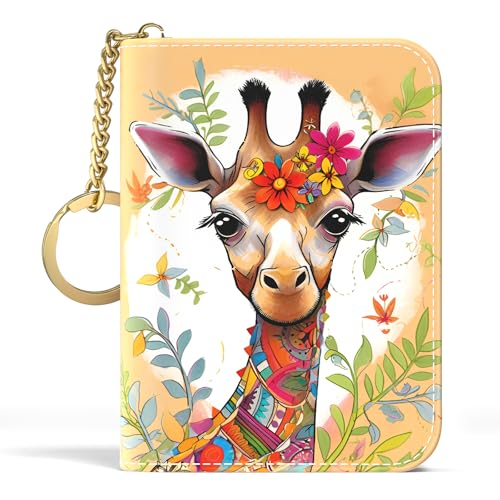 Image of Aiawoxc Credit Card Holder, Small RFID Wallet Slim Leather Card Organizer Case with Zipper and Keychain, Cute Deer