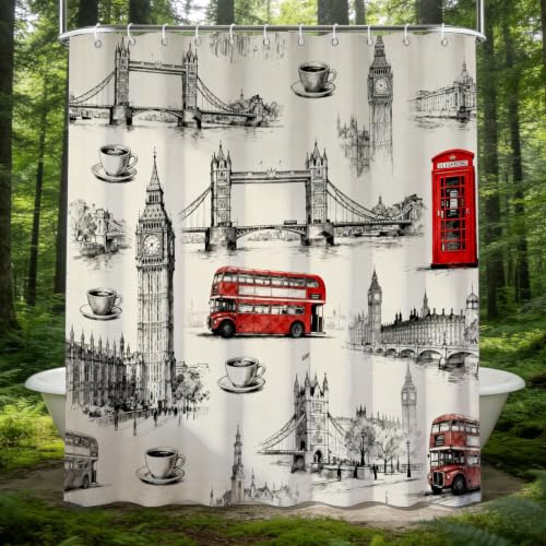 Tissu imperméable polyester rideau de douche 180x180 effet impression 3D Londres - 2