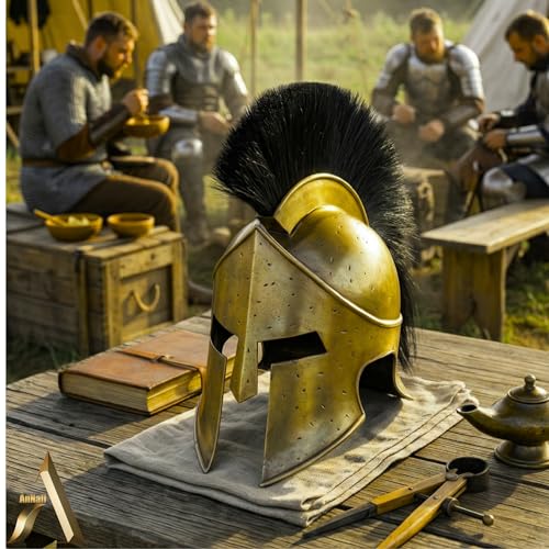 Image of AnNafi Agamemnon Helmet, Medieval Armor King Leonidas Greek Spartan Helmet, 300 Roman Knight Helm, Ancient Wearable For Adult Helmets Reenactment SCA LARP Cosplay Men Halloween & Drama Costumes
