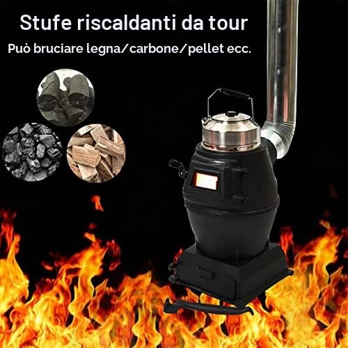 Stufa a legna multifunzionale in ghisa per cucinare e riscaldare, ideale per aree rurali e uso multicombustibile