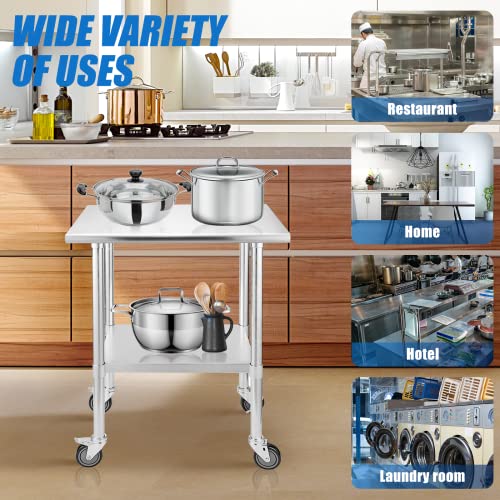 Chingoo Stainless Steel Table With Wheels 24 X 30 Inches Metal Prep Table With Adjustable Undershelf, Stainless Table For Commercial Kitchen, Outdoor, Restaurant, Hotel & Garage #TOP5