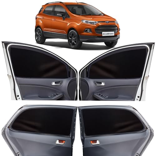 Image of OTO2EYE Car Sun Shade Compatible for Ford Ecosport Model-2012-2016, Z-Black Super Magnetic Grip, Front Window Zipper, Side Window Curtains, 4 Pieces Set