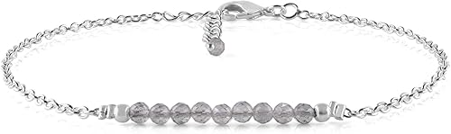 YANARA Pulsera de tobillo para mujer, piedra de nacimiento natural, cuentas de piedras preciosas, tobillera delicada hecha a mano de 9 pulgadas +